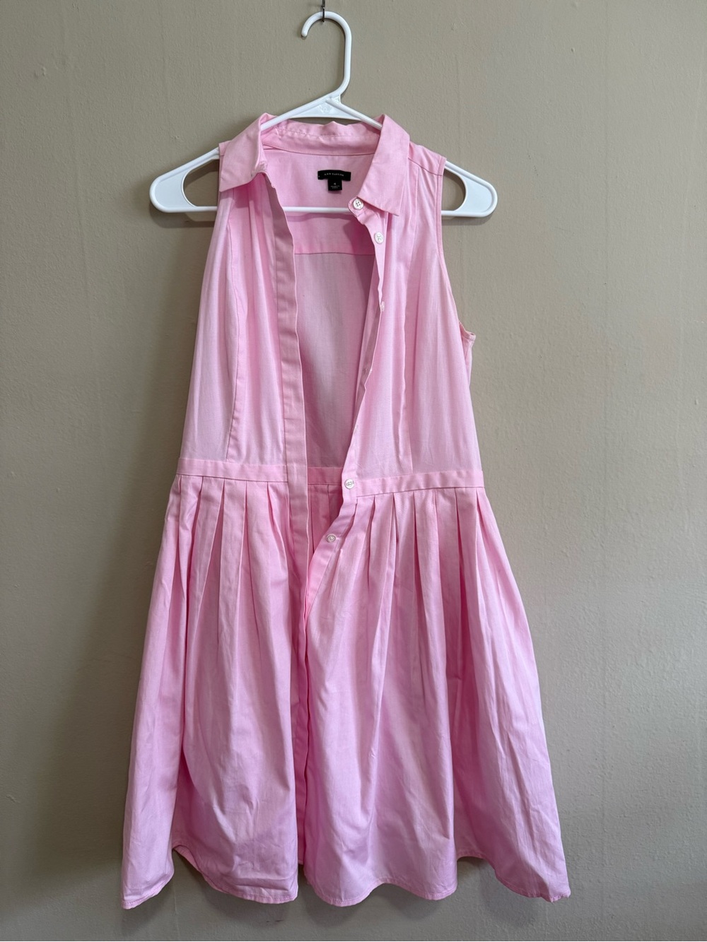 Ann Taylor Light Pink Sleeveless Pleated Shirt Dress